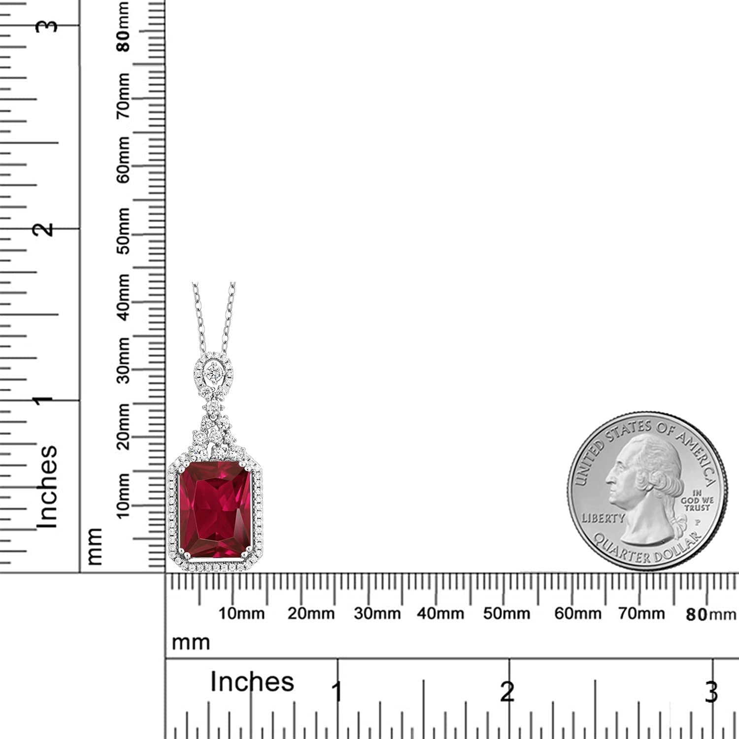 925 Sterling Silver Red Created Ruby Pendant Necklace for Women (5.60 Cttw, Emer