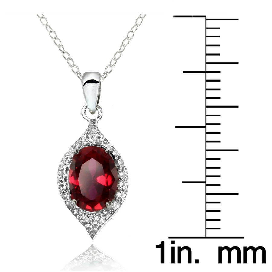 Created Ruby and White Topaz Sterling Silver Oval Fashion Necklace