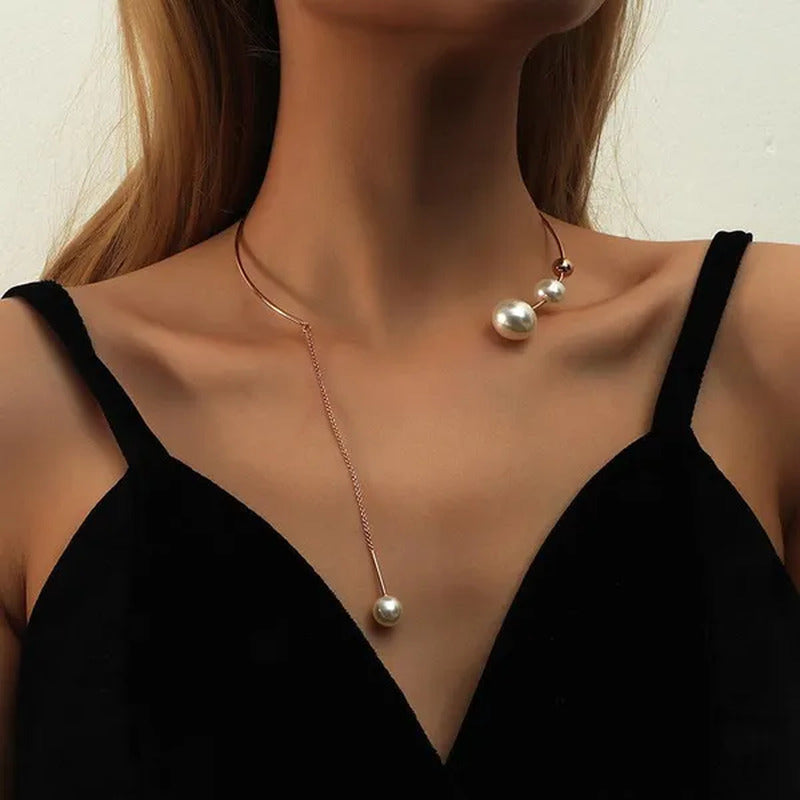 1Pcs Pearl Choker Necklace Elegant Big White Imitation Pearl Choker Necklace Cla