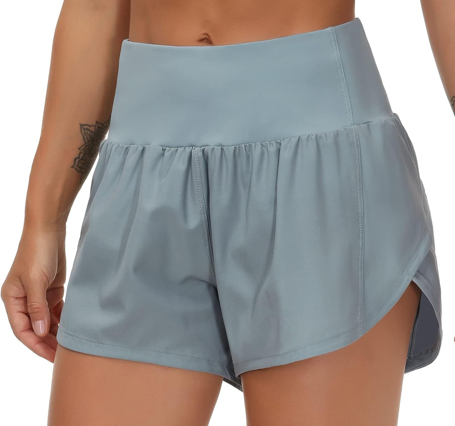 Womens High Waisted Running Shorts Quick Dry Athletic Workout Shorts with Mesh Liner Zipper Pockets