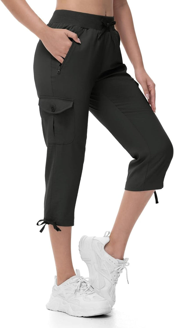 Women'S Capri Pants Lightweight Quick Dry Hiking Cargo Pockets Casual Water Resistant Travel Cropped Cotton