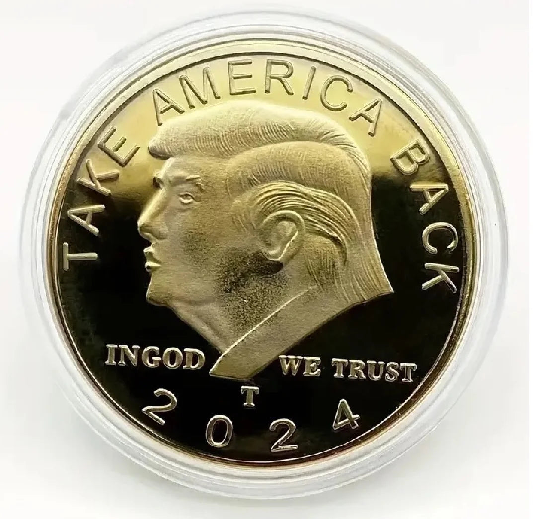 24K Gold-Plated Trump 2024 TAKE AMERICA BACK! W/Display Case Masters Coins
