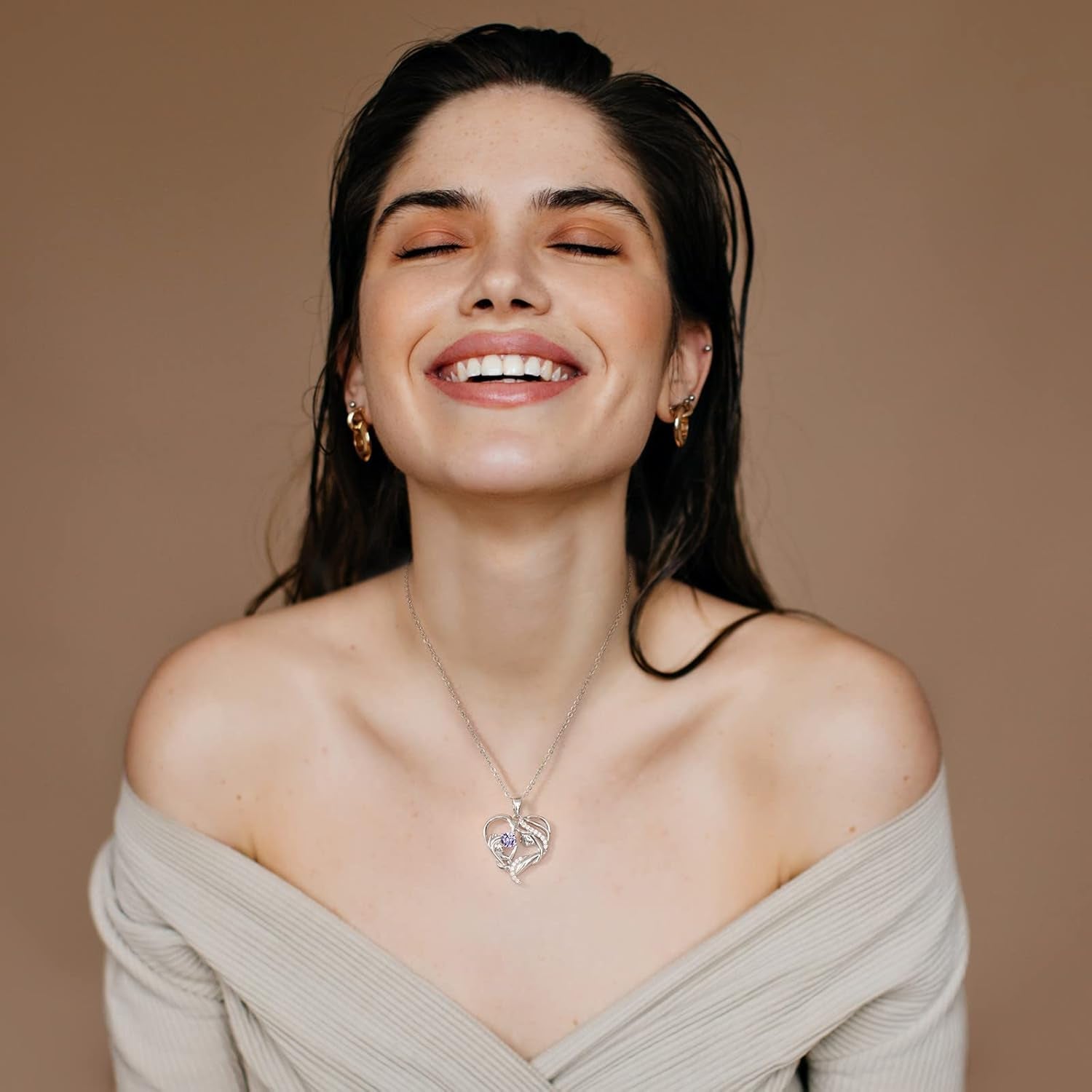 Gift for Mom, Mother and Child Love Heart Pendant Necklace, Mothers Day Gifts for Mom Women 925 Sterling Silver Necklace with Birthstone Necklaces for Mother'S Day Valentines Anniversary Christmas Birthday Gifts for Wife from Husband