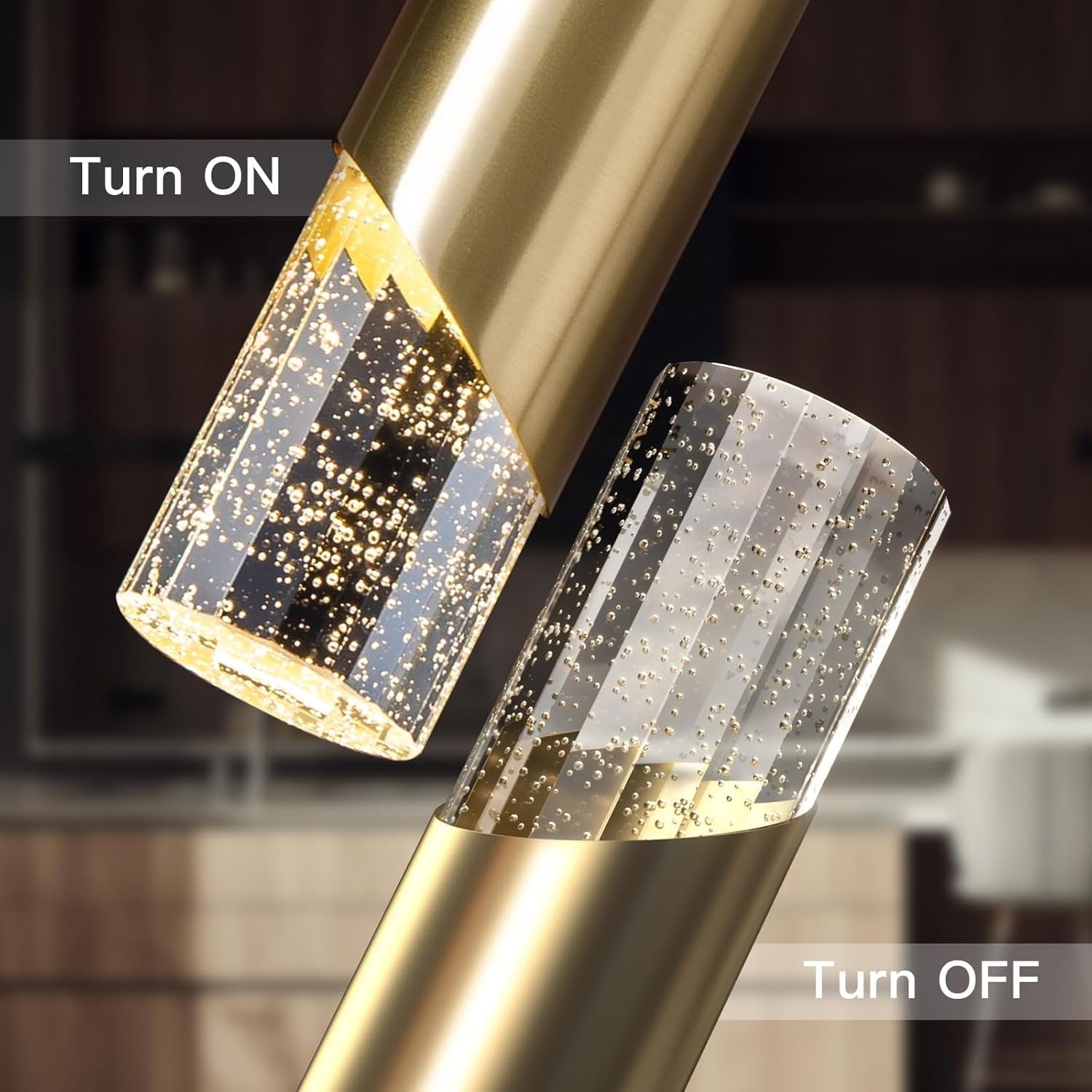 Gold Crystal Pendant Lights, Modern Crystal Pendant Lighting for Kitchen Island Dimmable Hanging Ceiling Light Fixture with Adjustable Height for Dining Room, Bedroom (Gold, 1-Pack)