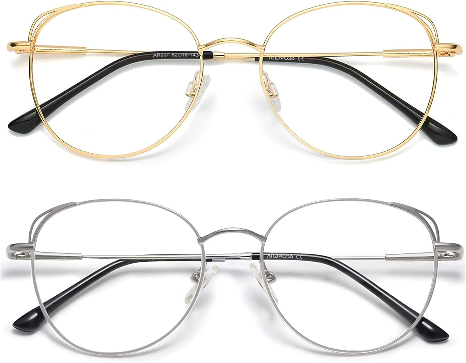 Blue Light Blocking Glasses Women Cat Eye Computer Eyeglasses Metal Frame Hipster 2 Pack
