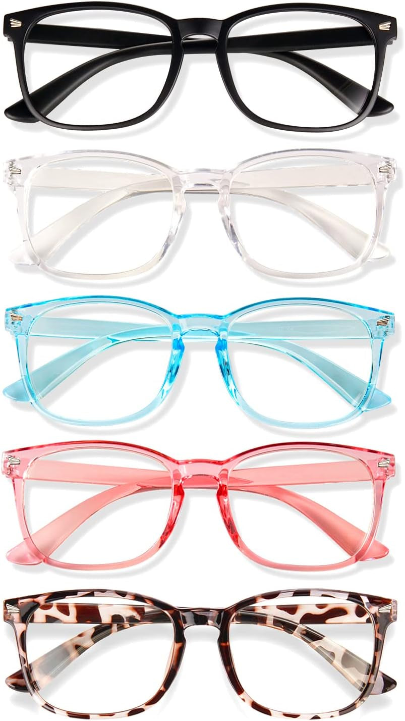 Blue Light Blocking Glasses, Computer Reading/Gaming/TV/Phones Glasses for Men Women,Anti Eyestrain UV Glare (5 Pair)