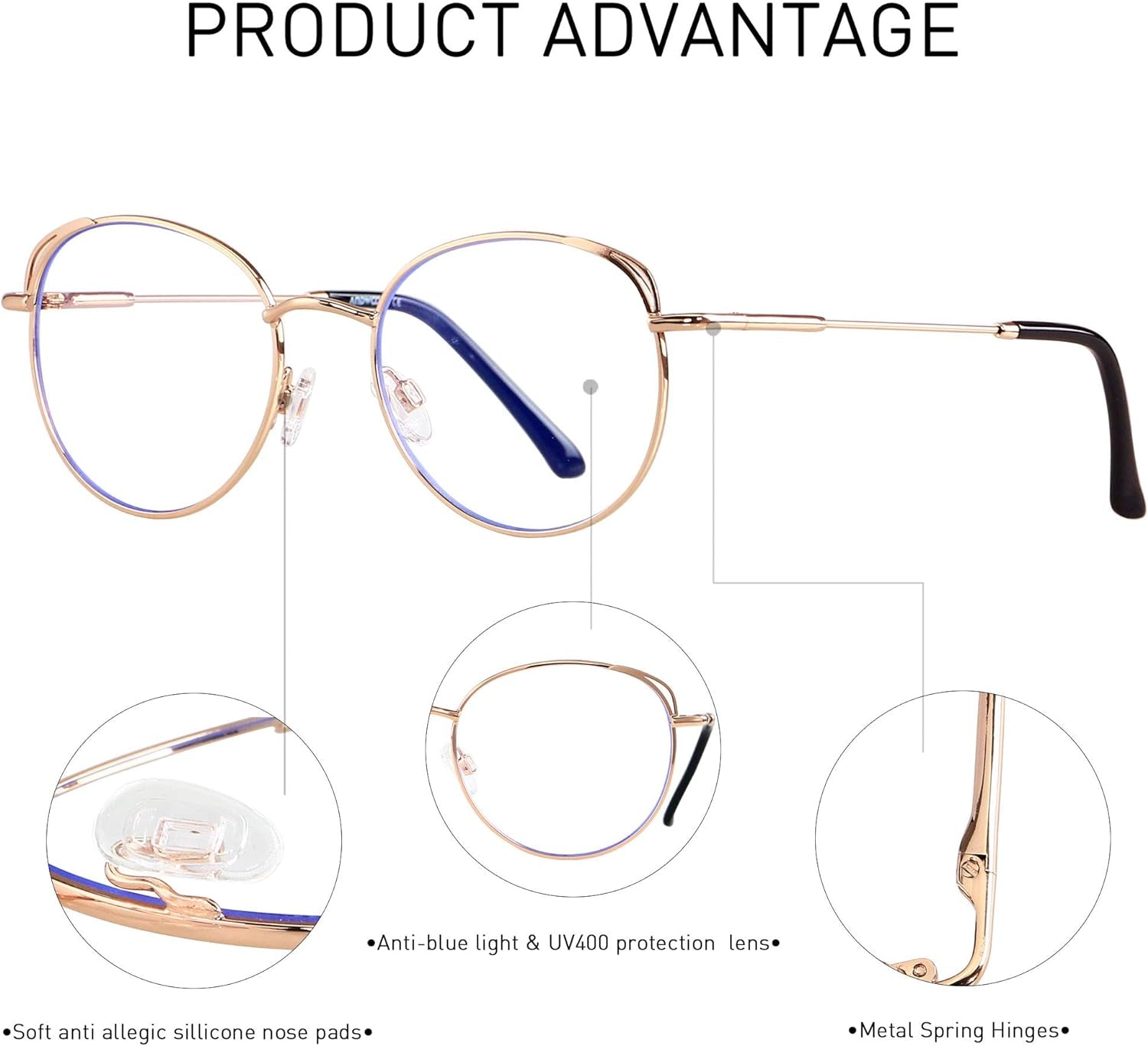 Blue Light Blocking Glasses Women Cat Eye Computer Eyeglasses Metal Frame Hipster 2 Pack