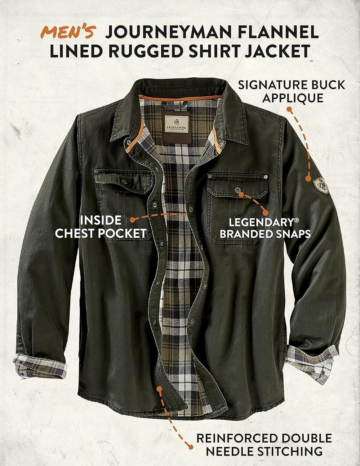 Journeyman Shirt Jacket Flannel Lined Shacket for Men Water-Resistant Coat Rugged Fall Clothing