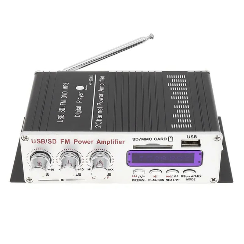 370BT Remote Control Bluetooth 2CH HI-FI High Power Car Audio Amplifier FM Radio Player Support SD / USB / DVD / MP3 for Car Motorcycle Home