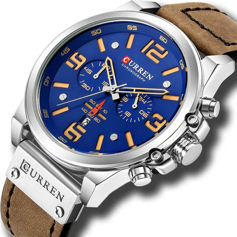 CURREN Men Quartz Watch Army Military Water-proof Calendar Chronograph Wristwatch Leather Strap Male Sport Watches