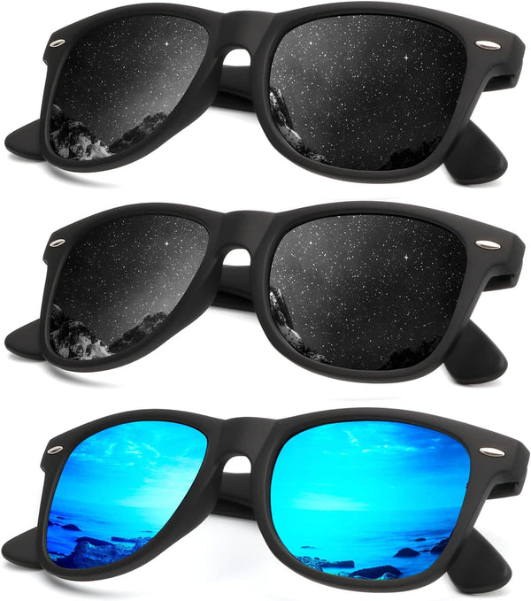 Polarized Sunglasses for Men and Women Matte Finish Sun Glasses Color Mirror Lens UV Blocking (3 Pack)