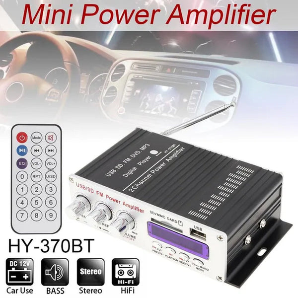 370BT Remote Control Bluetooth 2CH HI-FI High Power Car Audio Amplifier FM Radio Player Support SD / USB / DVD / MP3 for Car Motorcycle Home