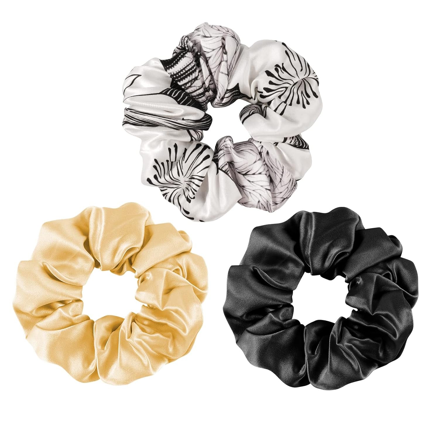 100% Mulberry Silk-Scrunchies for Hair Sleep, Women Grils Silk Hair Ties for Frizz & Breakage Curly Hair, No Damage, Elastics Ponytail Holder, 3 Pack