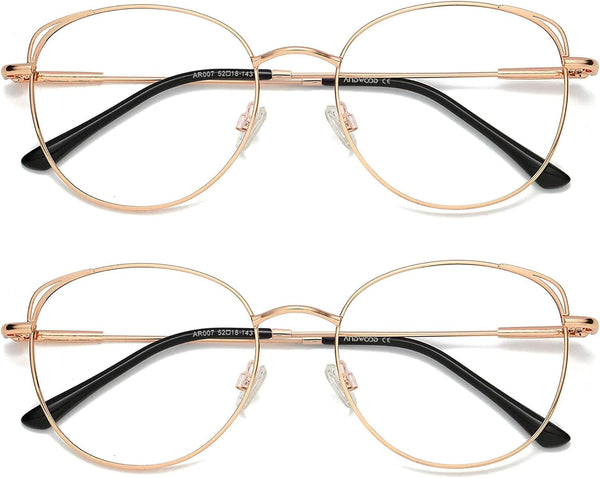 Blue Light Blocking Glasses Women Cat Eye Computer Eyeglasses Metal Frame Hipster 2 Pack