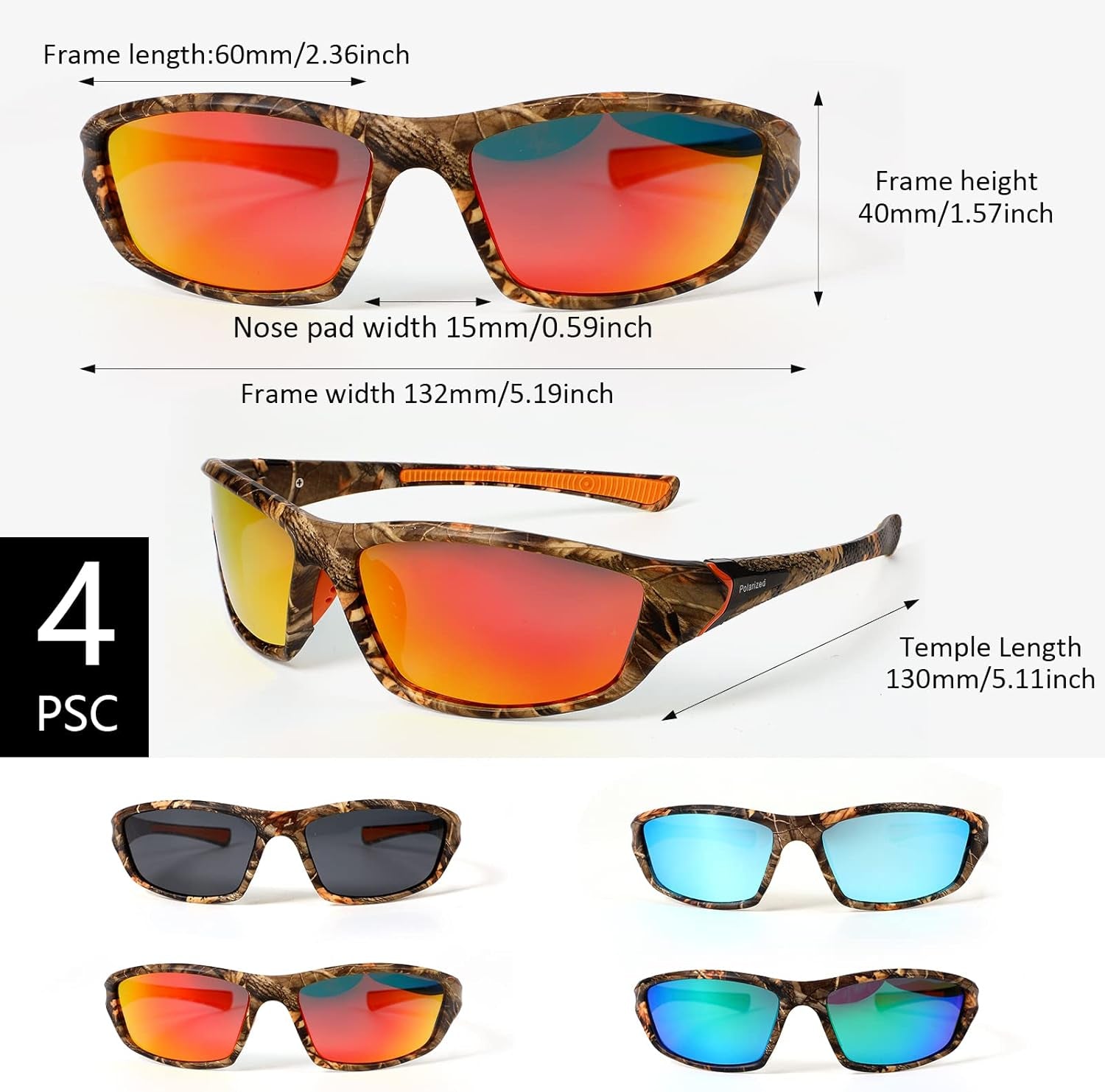 4 Pairs Men Polarized Sunglasses with UV Protection Driving Glasses Sports for Sport Outdoor Activities