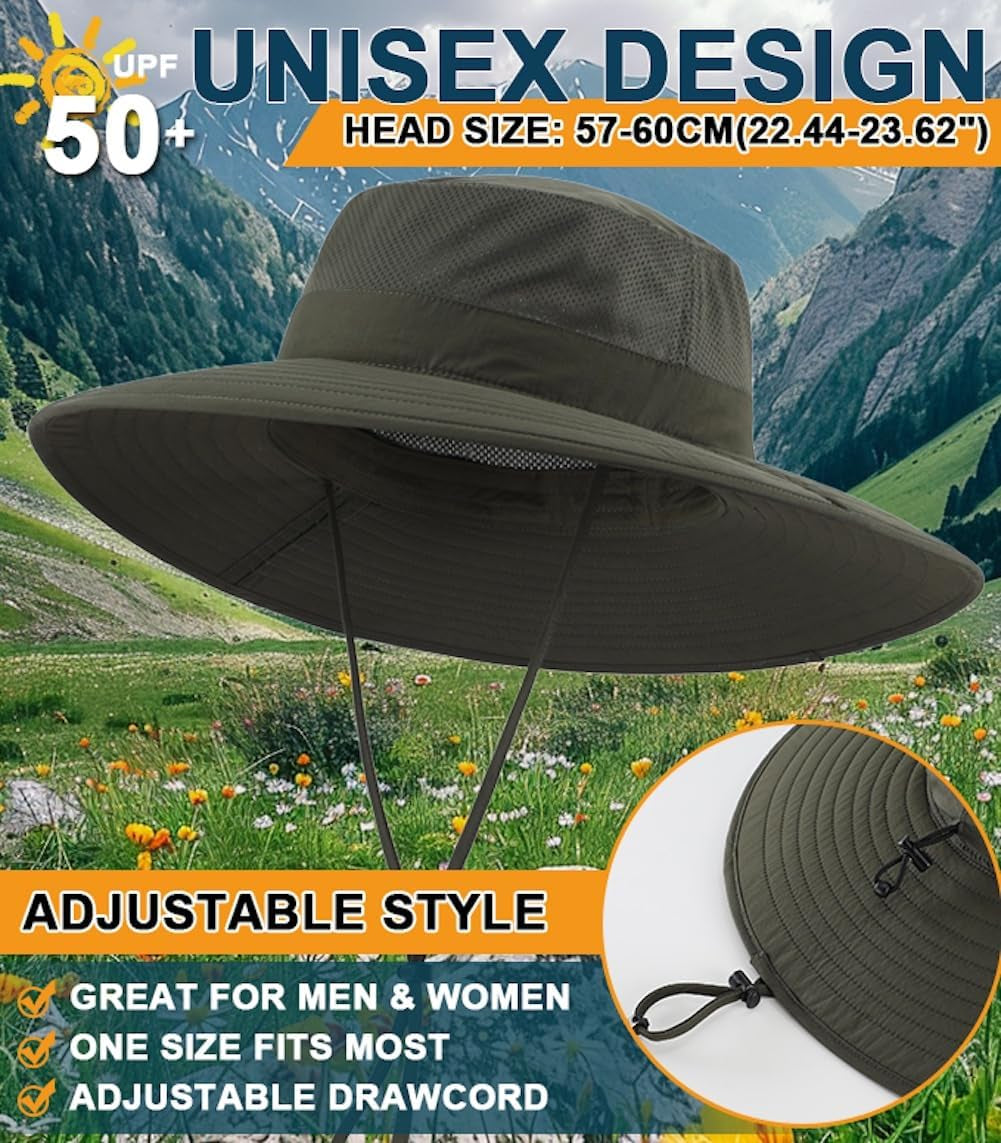 UPF50+ Mens Sun Hat Wide Brim Fishing Hat Foldable Large Brim UV Protection Sun Hat for Men Women Beach Gardening