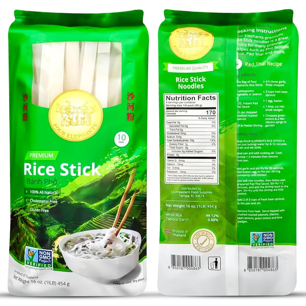 10MM Rice Stick Noodles (Authentic) | Pack of 3 | 1LB 454G per Pack | Use for Pad Thai & Pho | DIY Cooking Instructions Included |  Brand