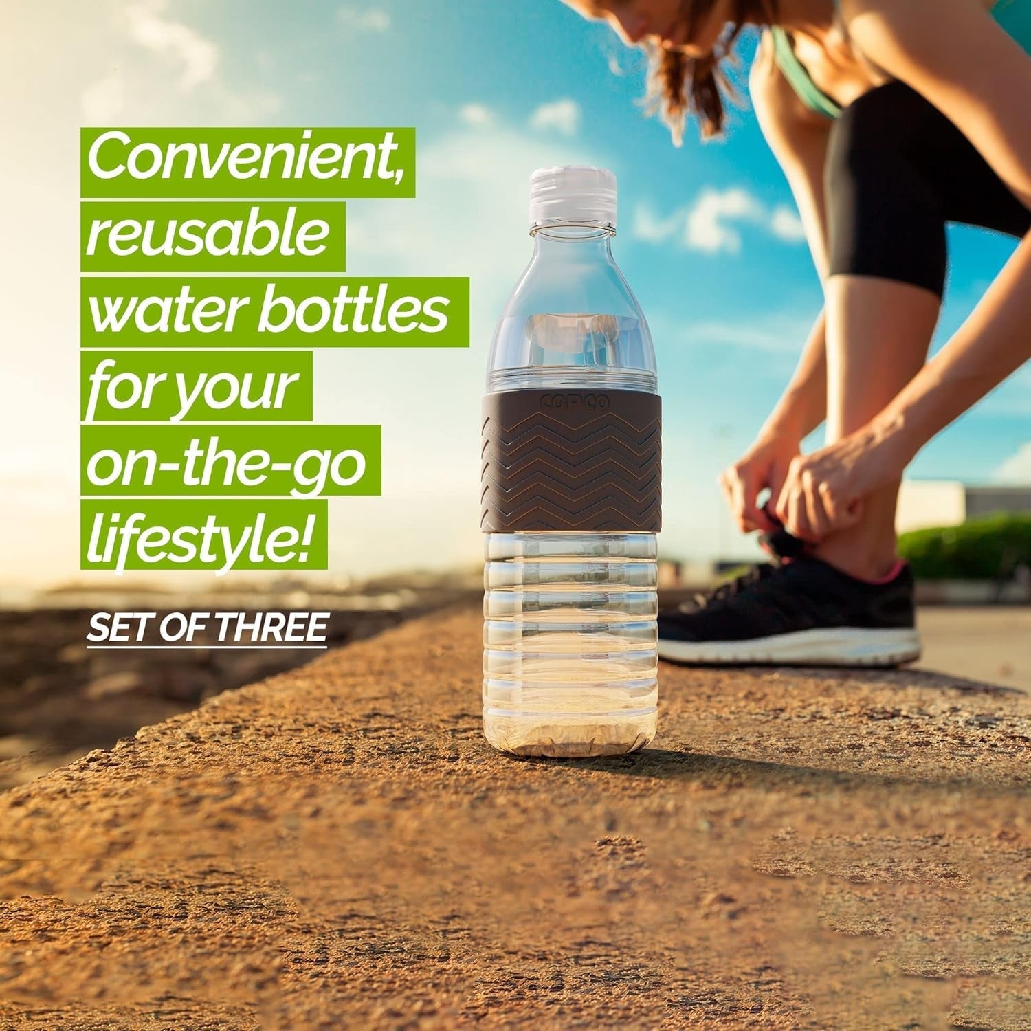 Hydra 20 Oz Tritan Water Bottle with Spill Resistant Lid & Non-Slip Sleeve (Set of 3) - Bpa-Free, Dishwasher Safe, Fits Cup Holders, Great for Gym, Travel, Office - Durable & Lightweight (Grey)