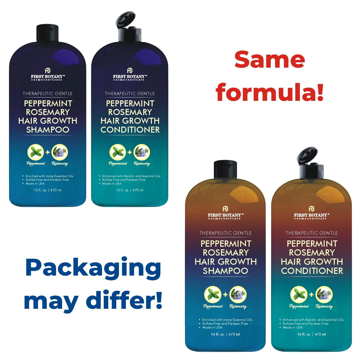 , Peppermint Rosemary Hair Regrowth and anti Hair Loss Shampoo and Conditioner Set - Daily Hydrating, Detoxifying, Volumizing Shampoo and Fights Dandruff for Men and Women 16 Fl Oz X 2