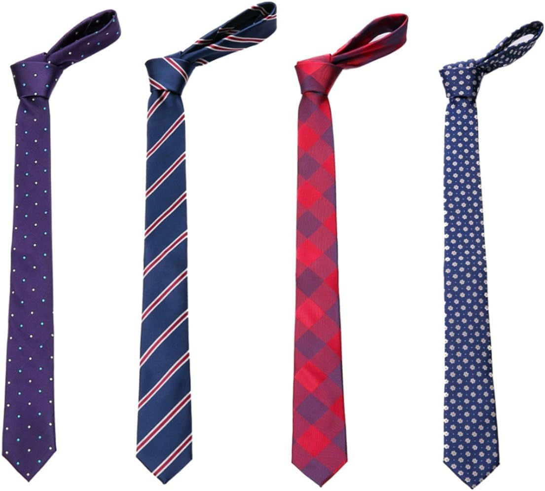 4 Packs Skinny Neckties for Men Boys, 2.35'' Wide Slim Ties in Different Textured Style Mixed Set