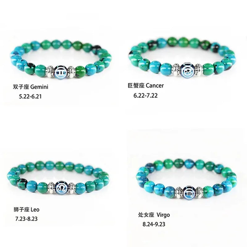 8MM 12 Constellation Phoenix Naturel Stone Beads Bracelet