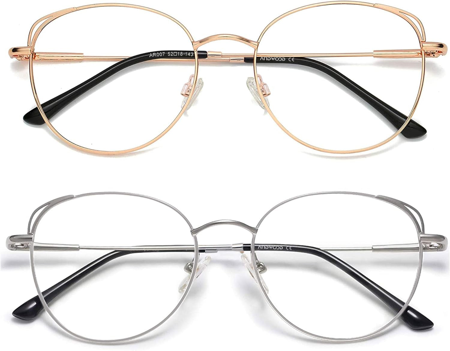 Blue Light Blocking Glasses Women Cat Eye Computer Eyeglasses Metal Frame Hipster 2 Pack
