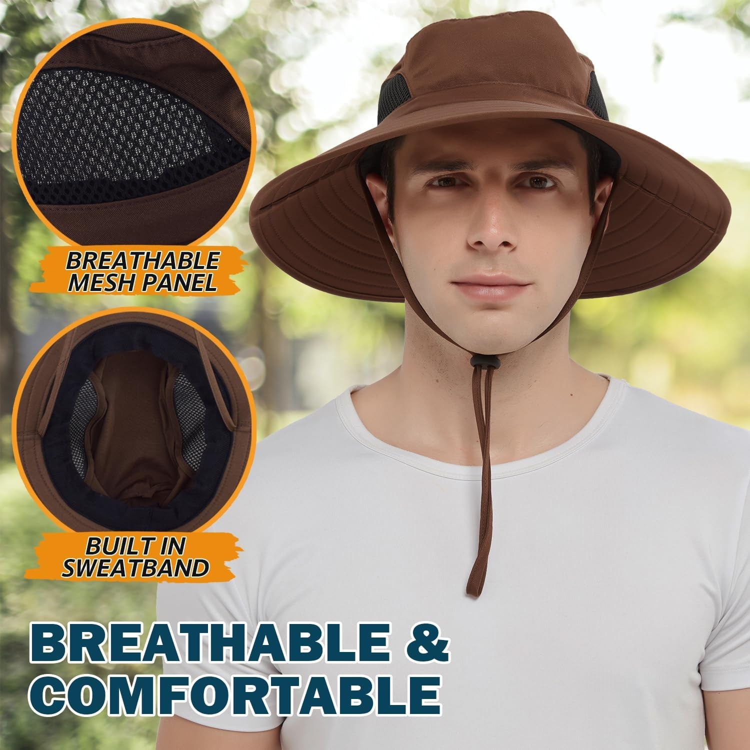 Wide Brim Sun Hat, UPF 50+ UV Protection Waterproof Packable Bucket Hat for Men & Women, Fishing Hiking Beach Garden