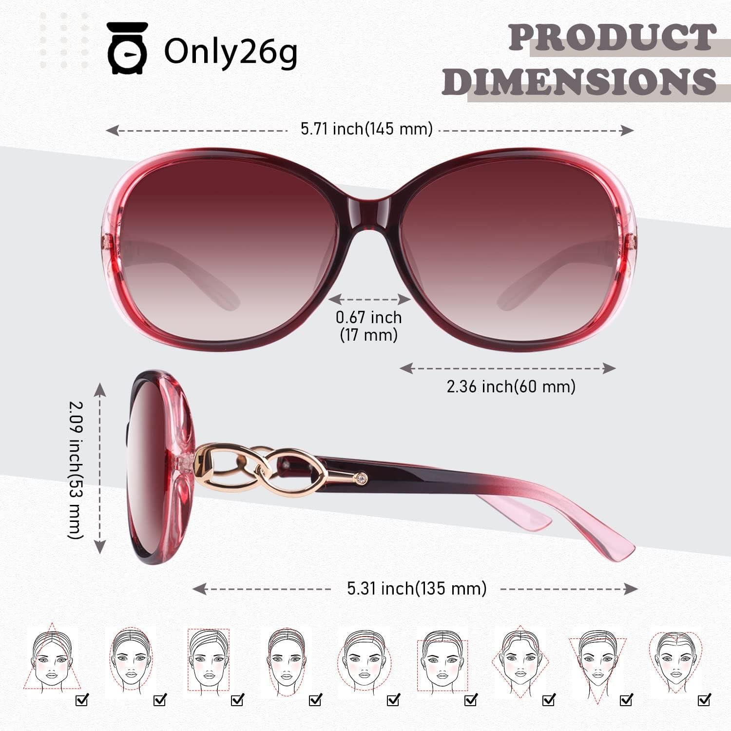 Sunglasses Womens Polarized Trendy Oversized Sun Glasses Fashion Ladies Shades 100% UV400 Protection S85