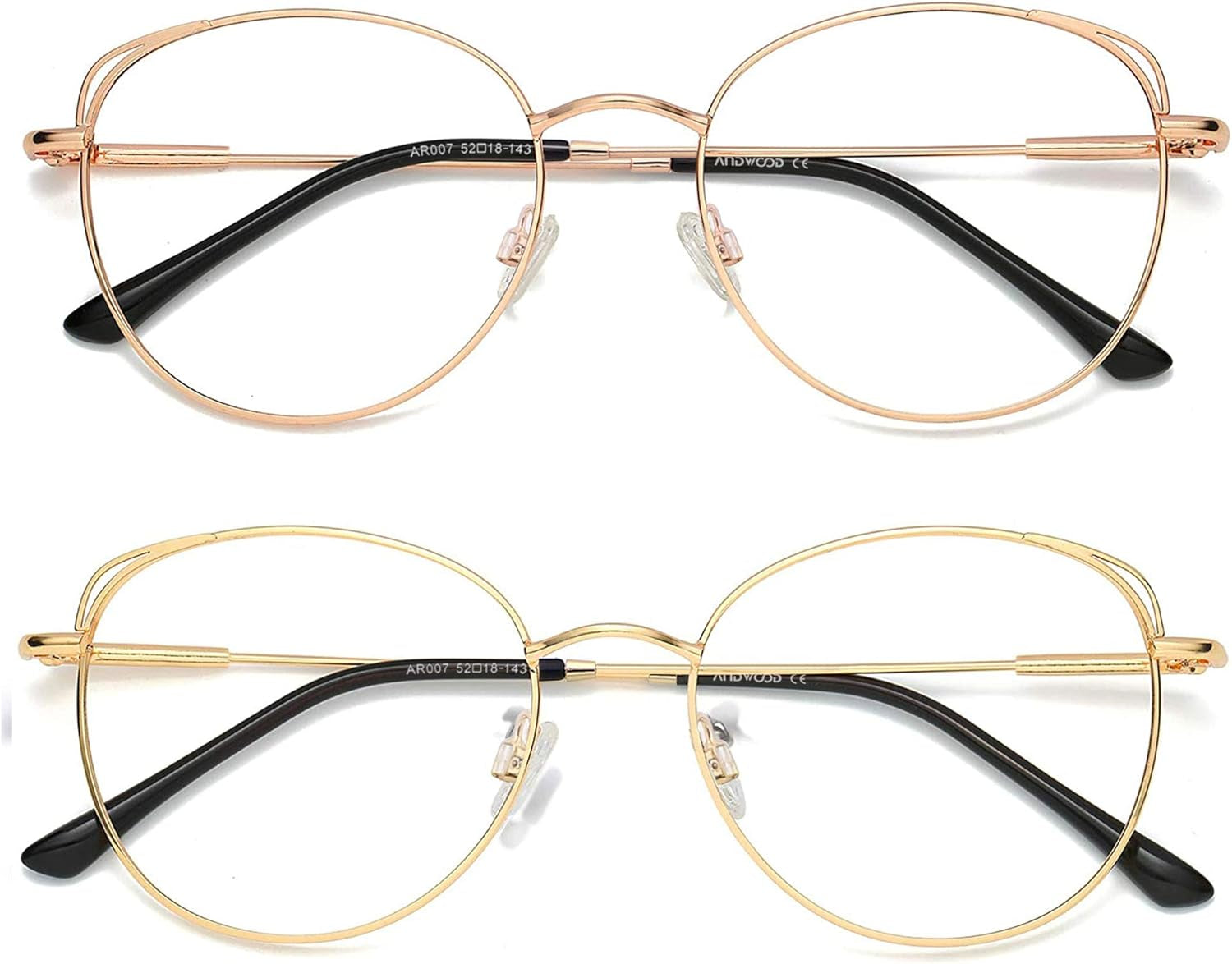 Blue Light Blocking Glasses Women Cat Eye Computer Eyeglasses Metal Frame Hipster 2 Pack