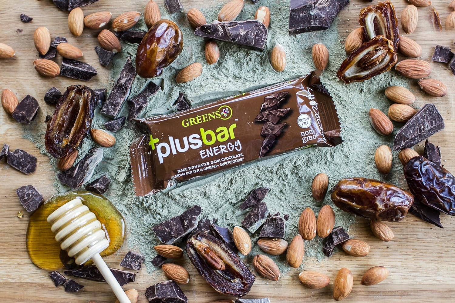 Plusbar Energy Bars, Chocolate, Gluten Free Healthy Snacks with Organic Super Greens, Superfoods & Dark Chocolate, Vegan, Dairy Free & Non GMO, 8G Protein Meal Replacement Bars, 12 Bars