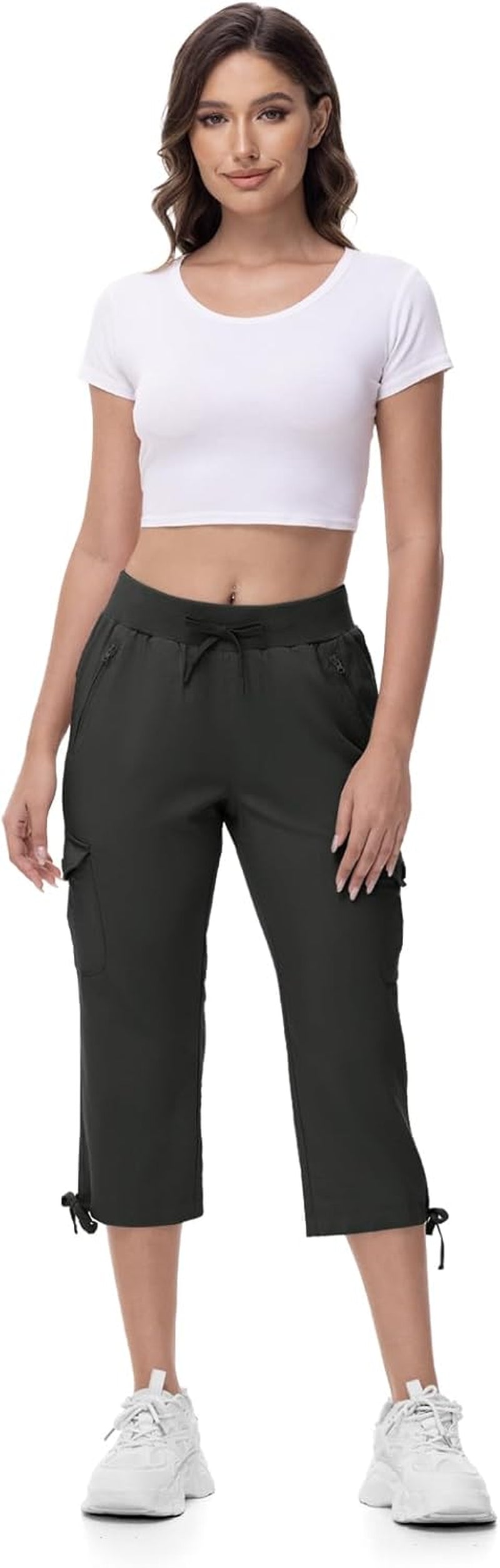 Women'S Capri Pants Lightweight Quick Dry Hiking Cargo Pockets Casual Water Resistant Travel Cropped Cotton