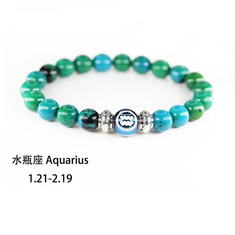 8MM 12 Constellation Phoenix Naturel Stone Beads Bracelet