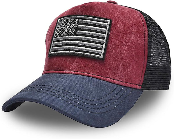 Tennis Cap American Flag Embroidered Baseball Cap Adjustable Trucker Cap for Both Men and Women