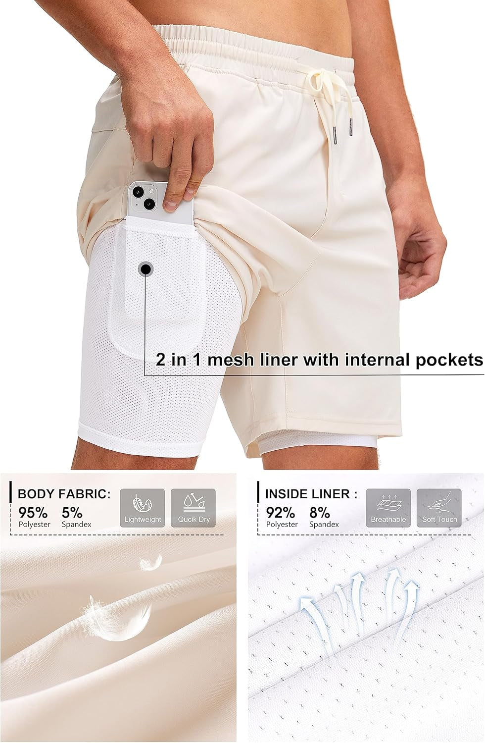 Men'S 2 in 1 Running Shorts with Liner 7 Inch Training Gym Athletic Workout Shorts for Men with Zipper Pockets