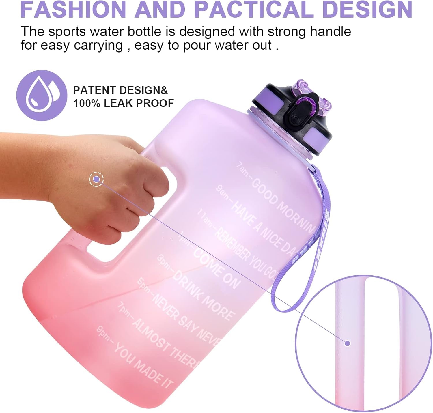 1 Gallon Motivational Sports Water Bottle with Time Marker, BPA Free 128Oz Leak Proof Jug, Black, Plastic, 128 Ounces, Fitness, Sports, Outdoor Activities