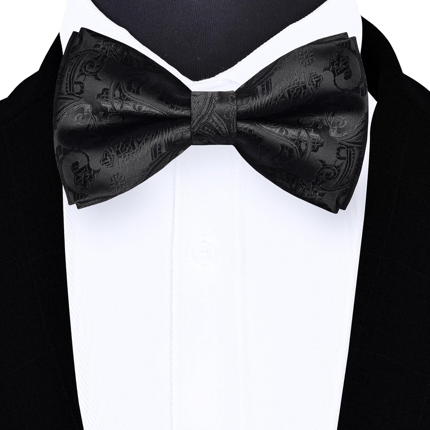 Mens Paisley Bow Tie Handkerchief Jacquard Woven Adjustable Pre-Tied Bowties Pocket Square Cufflinks Set