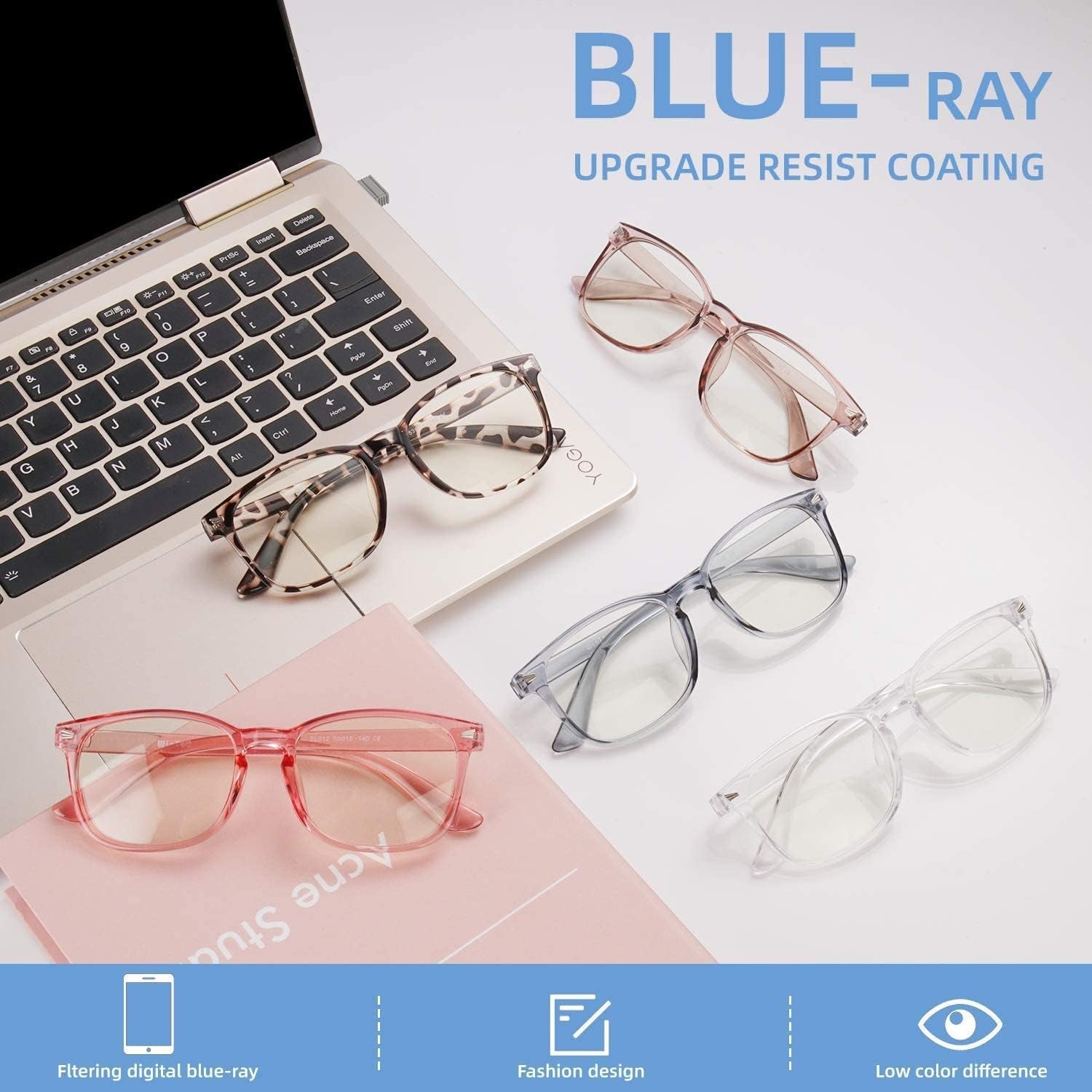 Blue Light Blocking Glasses, Computer Reading/Gaming/TV/Phones Glasses for Men Women,Anti Eyestrain UV Glare (5 Pair)