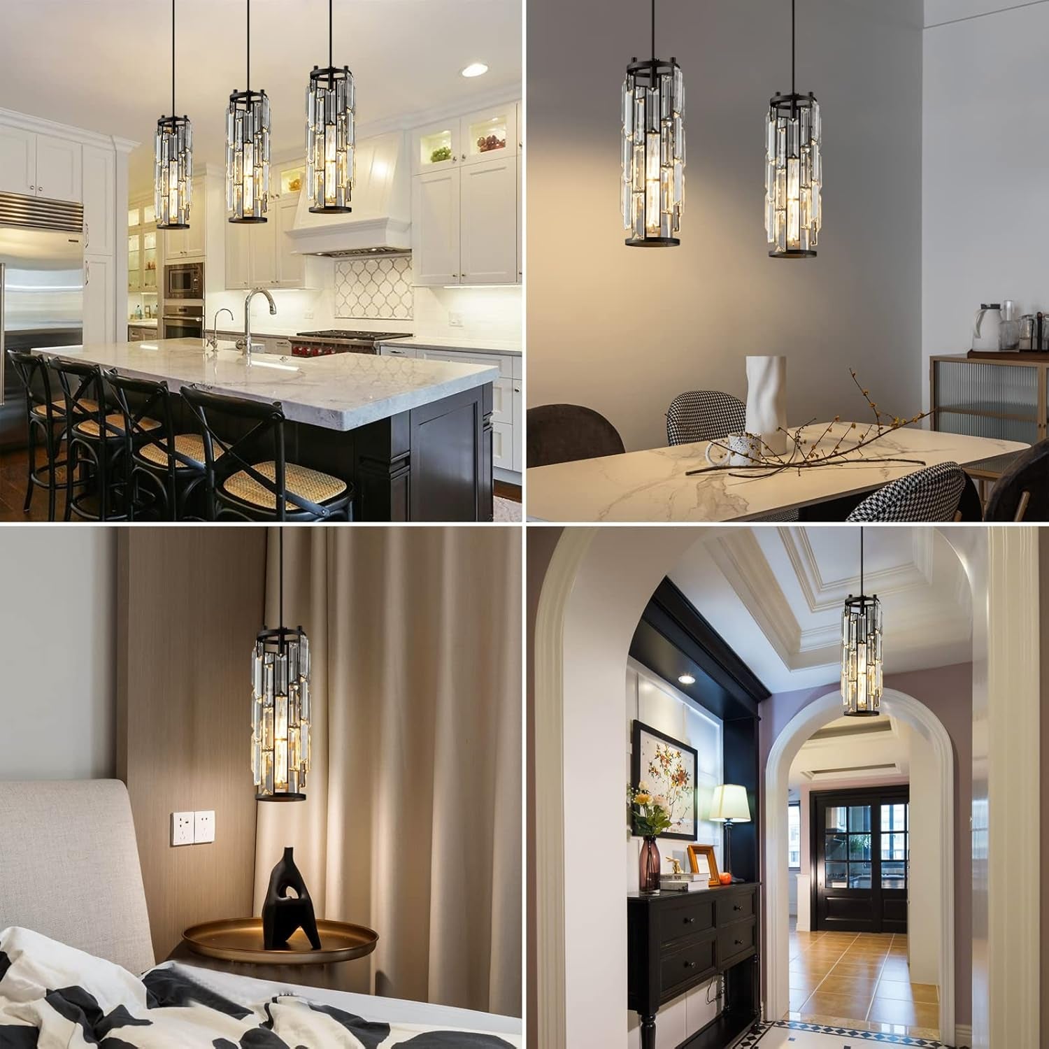 Black Pendant Lights Kitchen Island Modern Pendant Light, Crystal Pendant Light Fixture Mini Pendant Light, Pendant Lighting for Kitchen Island Bedroom (Black 1-Pack)