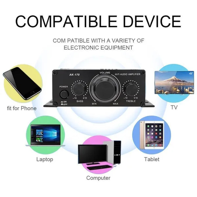 AK170 2 Channel Power Amplifier Audio Karaoke Home Theater Amplifier Mini Hifi Amplifier with USB SD Interface