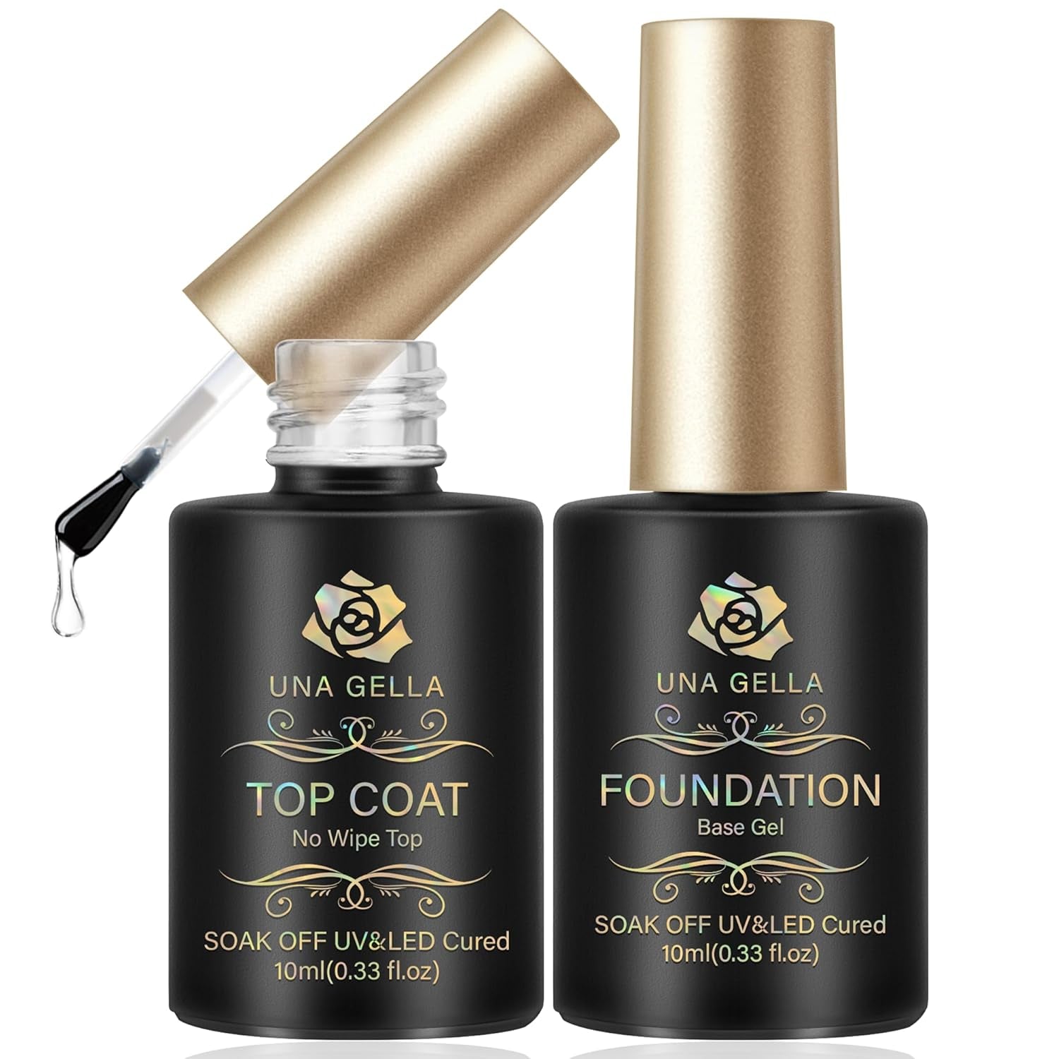 Gel Base Top Coat Set, 2PCS Gel Top Base Coat Gel Polish U V for Gel Nail Polish, Diamond Shiny, Protects Nails Healthy, Clear Gel Base Coat & No Wipe Top Coat for DIY Nail Art Home