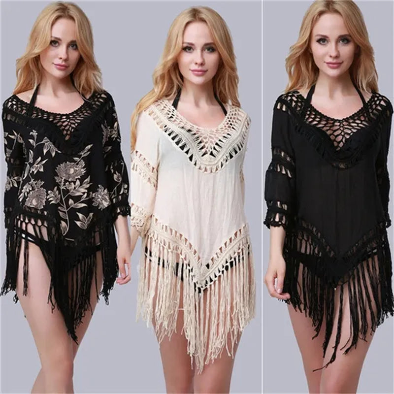 Women Tassel Boho Poncho Shawl Cape