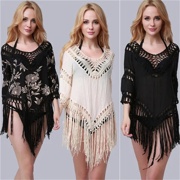 Women Tassel Boho Poncho Shawl Cape