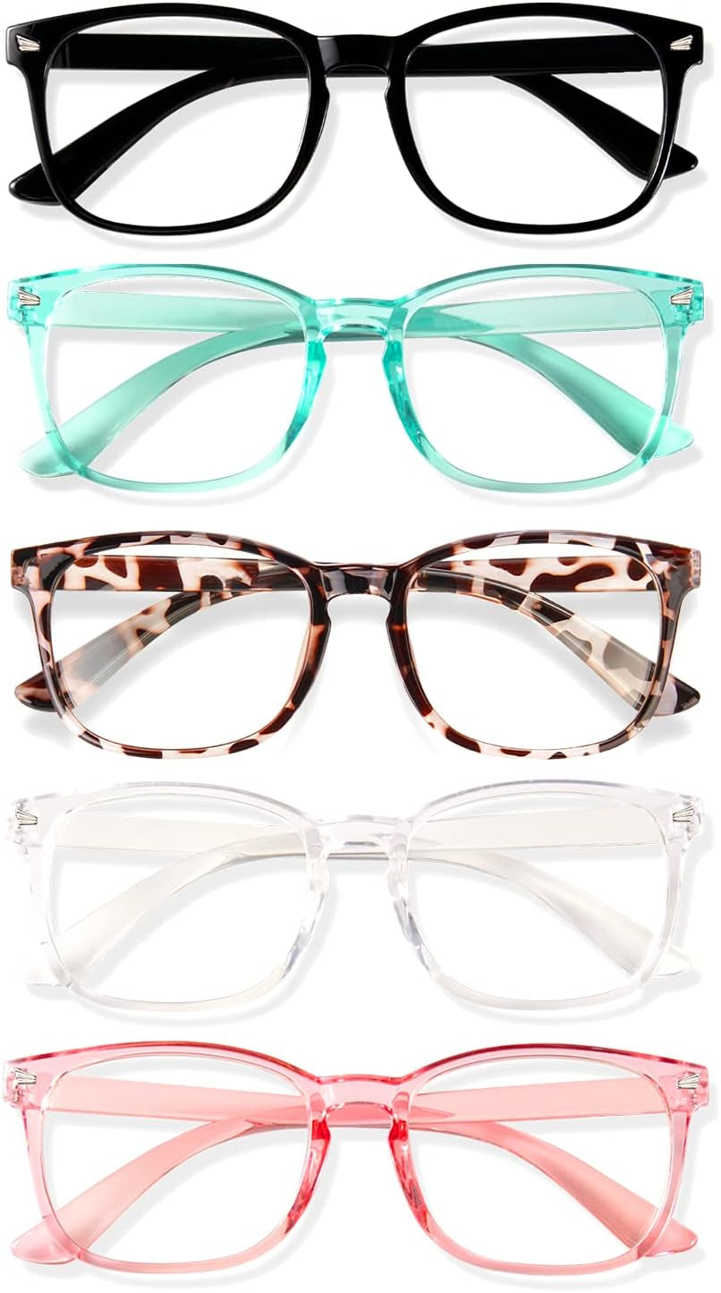 Blue Light Blocking Glasses, Computer Reading/Gaming/TV/Phones Glasses for Men Women,Anti Eyestrain UV Glare (5 Pair)