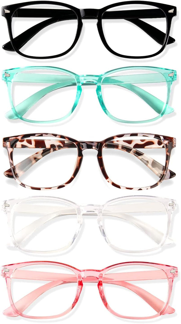 Blue Light Blocking Glasses, Computer Reading/Gaming/TV/Phones Glasses for Men Women,Anti Eyestrain UV Glare (5 Pair)