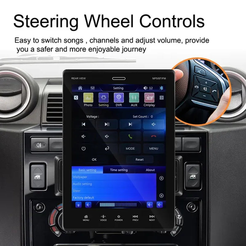 Podofo Autoradio 2Din Car Stereo Radio 9.5'' Rotatable Vertical Screen Car Mp5 Player Support Bluetooth USB FM D-Play Mirror Link Function