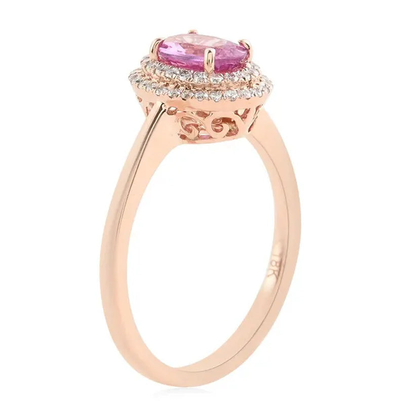 Shop LC ILIANA Real Diamond Halo Ring 18K Rose Gold Oval AAA Pink Sapphire Ct 1 G-H Si1