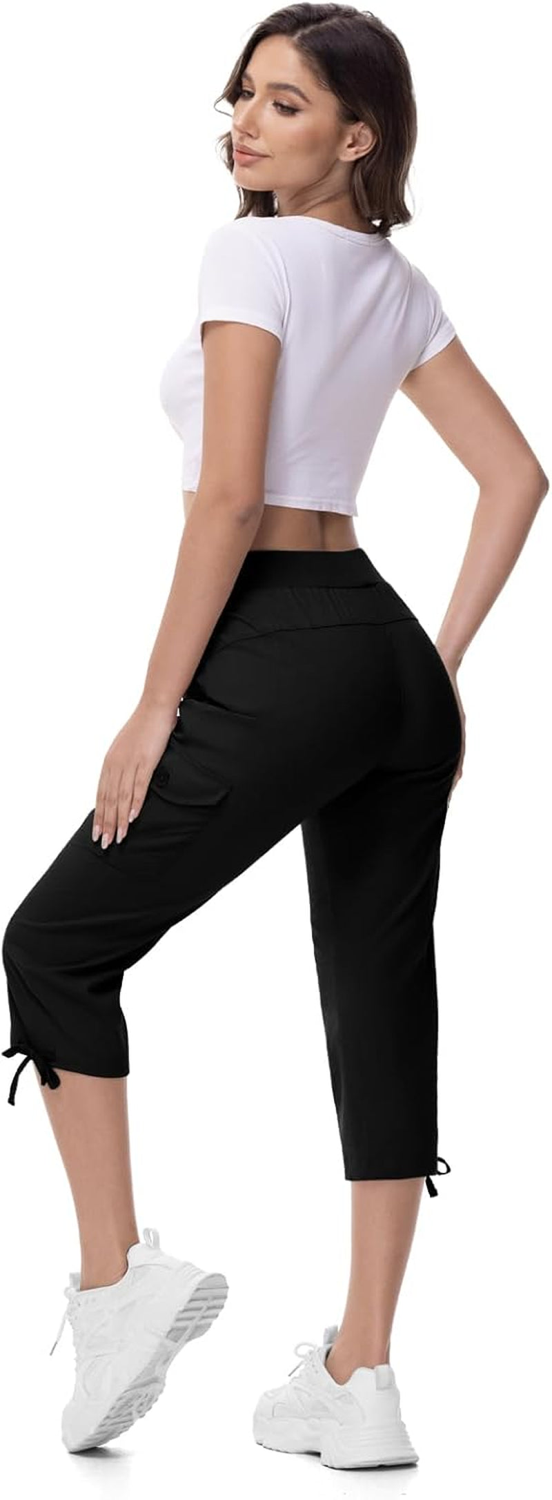 Women'S Capri Pants Lightweight Quick Dry Hiking Cargo Pockets Casual Water Resistant Travel Cropped Cotton