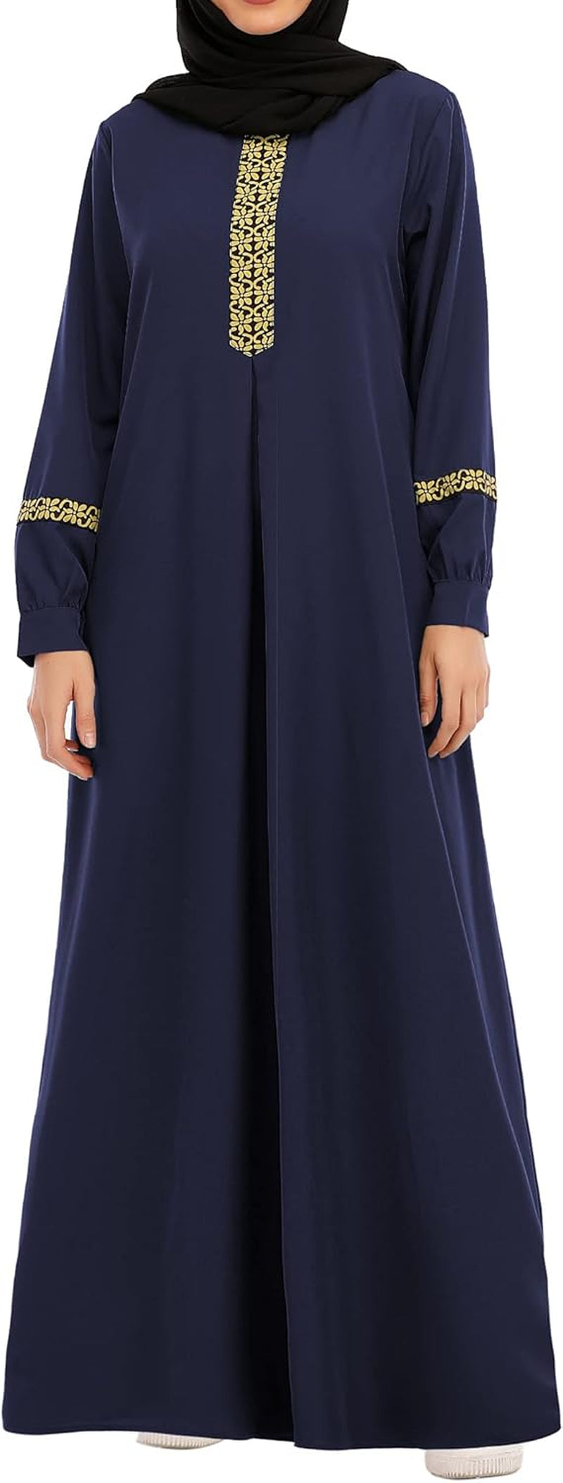 Womens Long Sleeve Ethnic Style Zipper Muslim Dresses Abaya with Hijabs