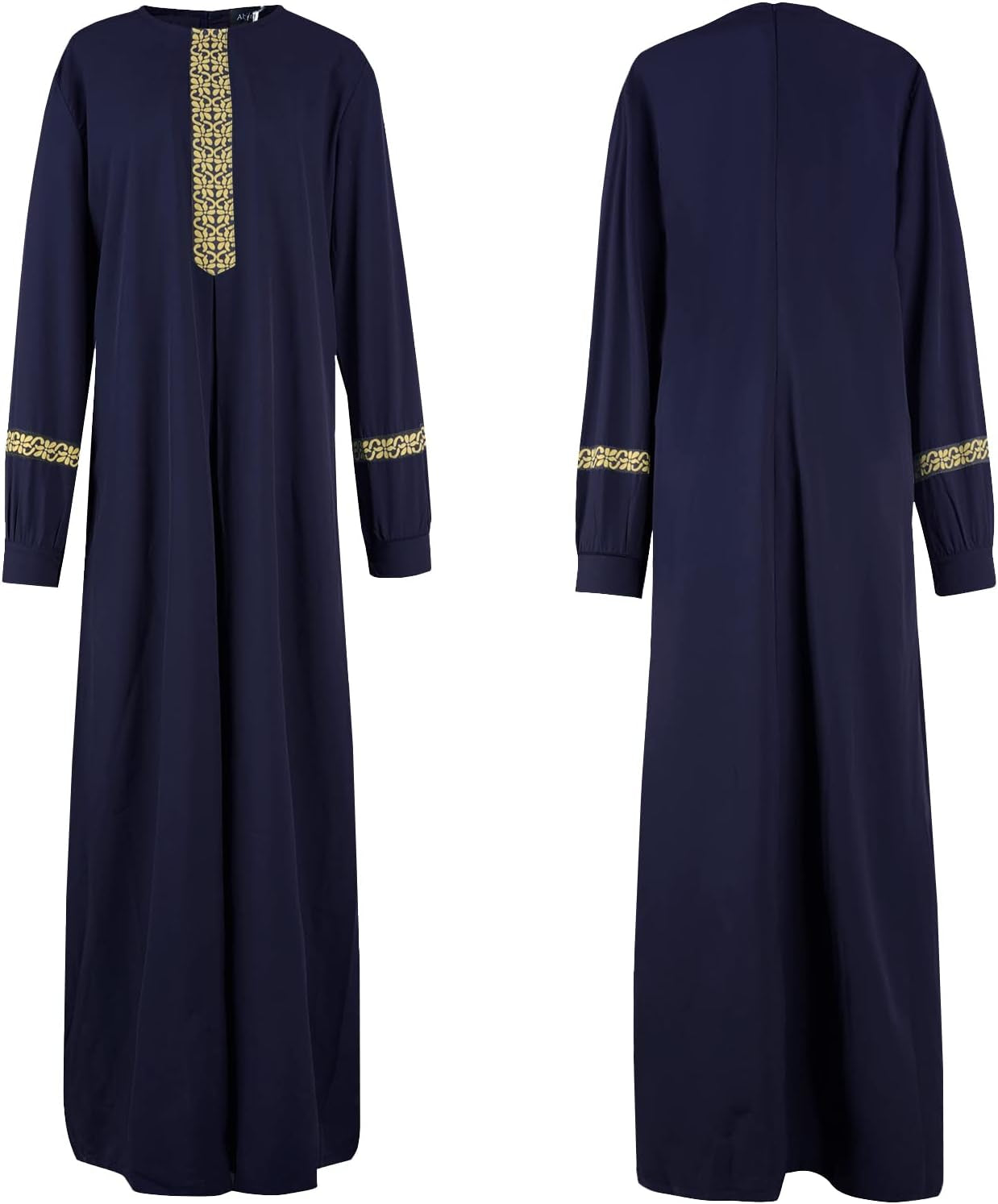 Womens Long Sleeve Ethnic Style Zipper Muslim Dresses Abaya with Hijabs