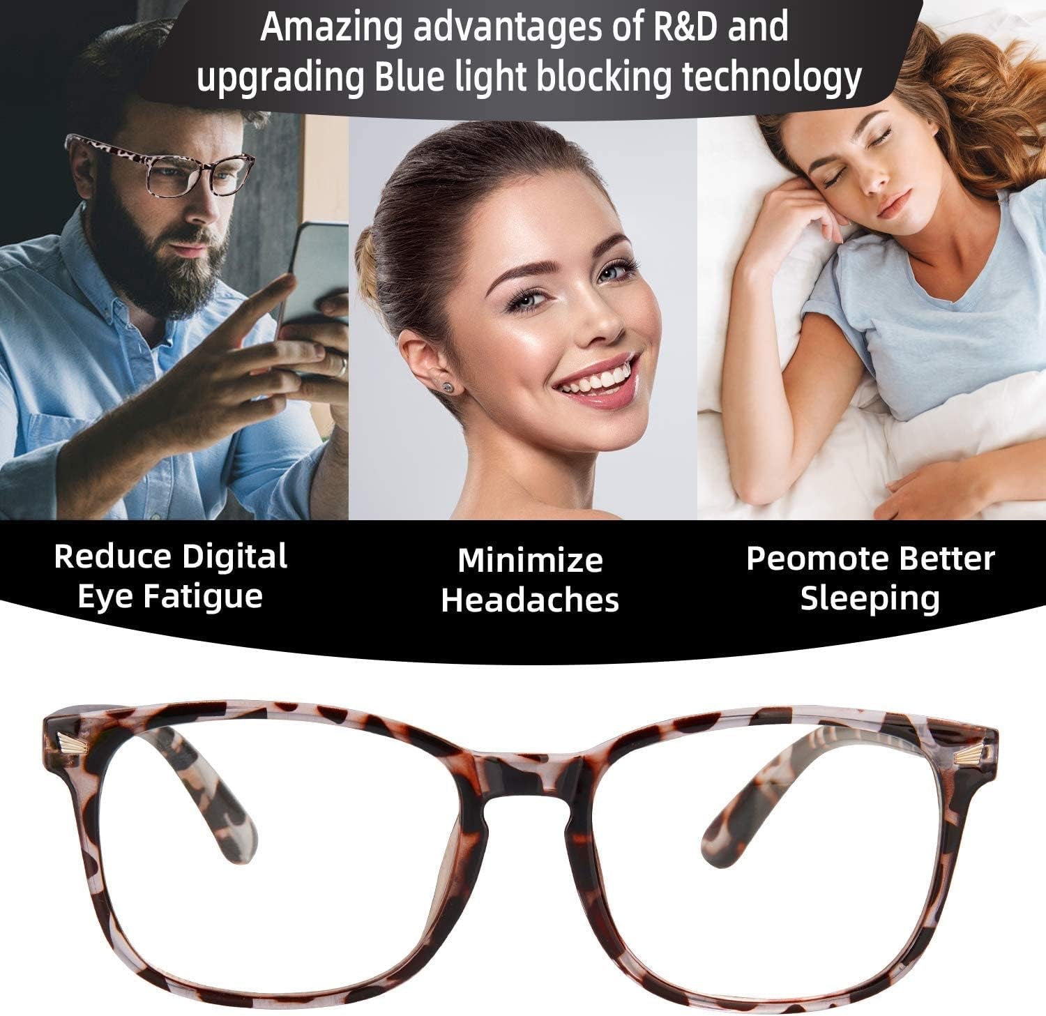 Blue Light Blocking Glasses, Computer Reading/Gaming/TV/Phones Glasses for Men Women,Anti Eyestrain UV Glare (5 Pair)